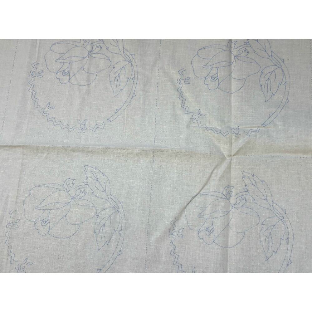 Vintage Stamped Embroidery Preprinted Floral Fabric Napkins Set 10 Roses